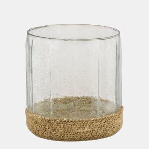 Castiçal MAUIA em vidro e seagrass 19cm