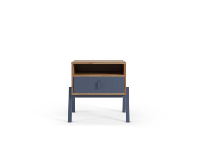 Mesita de noche thyra con 1 cajón y 1 hueco color roble y azul marino - conforama
