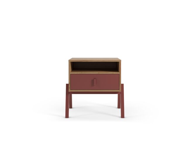 Mesita de noche thyra con 1 cajón y 1 hueco color roble y marrón arcilla - conforama