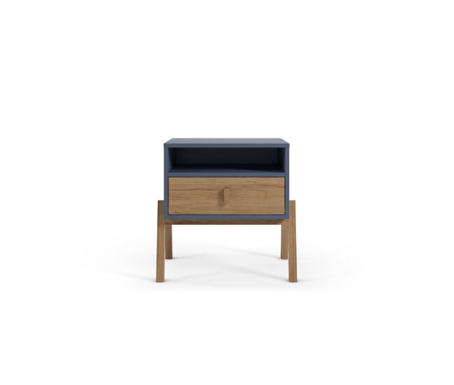 Mesita de noche thyra con 1 cajón y 1 hueco color azul marino y roble - conforama