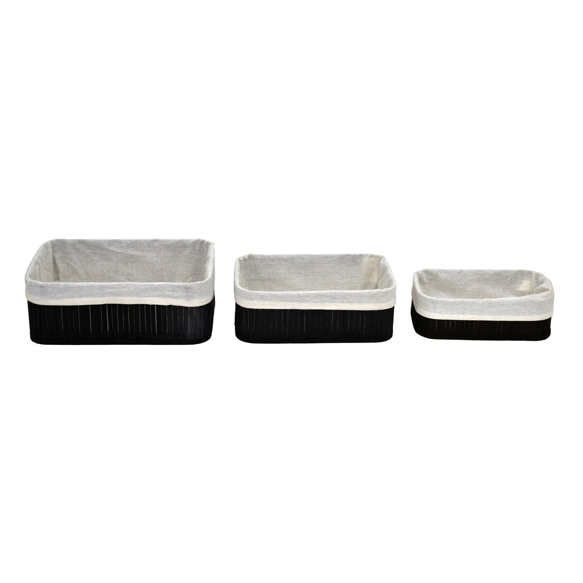 Set de 3 cestas mar bambú 33x23x12cm negro y blanco