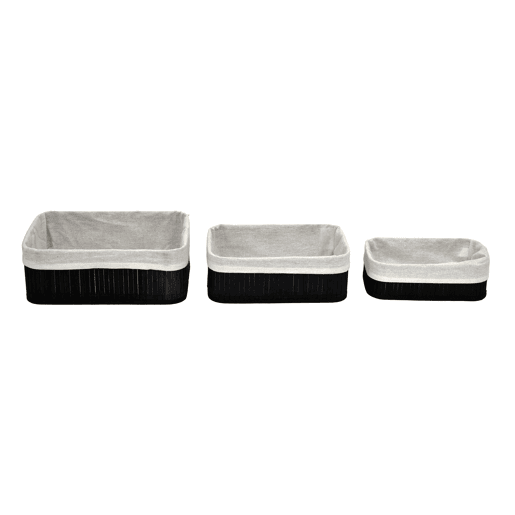 Conjunto de 3 cestos MAR em bambu 33x23x12cm preto e branco