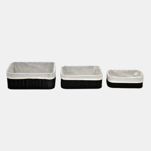 Conjunto de 3 cestos MAR em bambu 33x23x12cm preto e branco