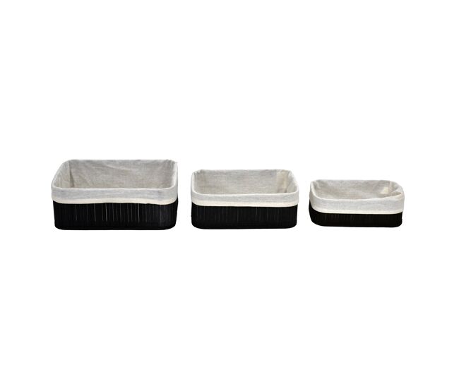 Set de 3 cestas mar bambú 33x23x12cm negro y blanco