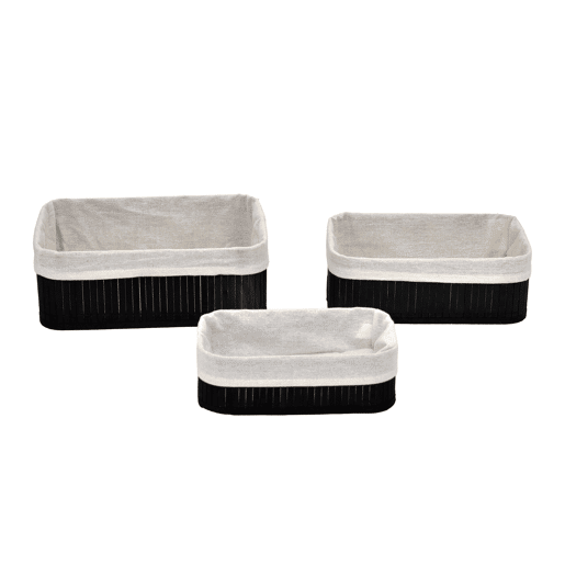 Conjunto de 3 cestos MAR em bambu 33x23x12cm preto e branco