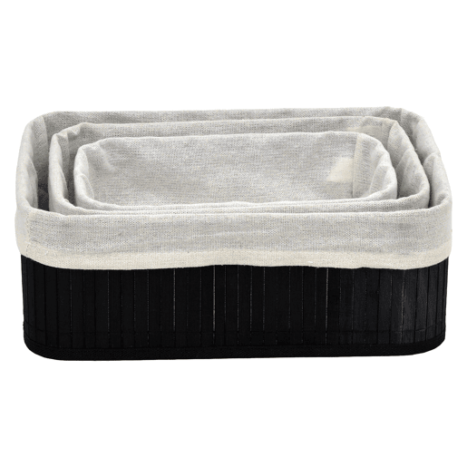 Conjunto de 3 cestos MAR em bambu 33x23x12cm preto e branco