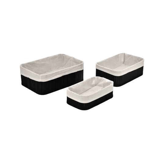 Conjunto de 3 cestos MAR em bambu 33x23x12cm preto e branco