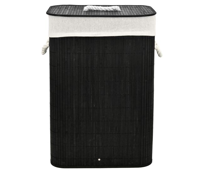 Cesto de ropa cora bambú 40x30x60cm negro y blanco