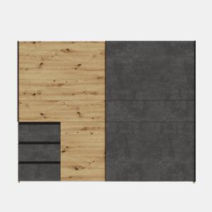 Roupeiro NEVADA PLUS PLUS 249x200,5cm portas de correr e 3 gavetas em carvalho