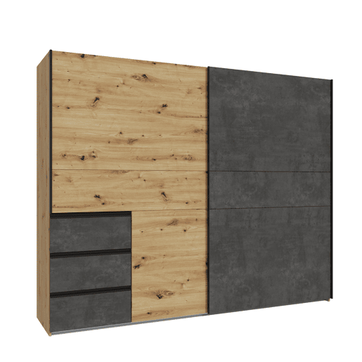 Roupeiro NEVADA PLUS PLUS 249x200,5cm portas de correr e 3 gavetas em carvalho Roupeiro NEVADA PLUS PLUS 249x200,5cm portas de correr e 3 gavetas em carvalho