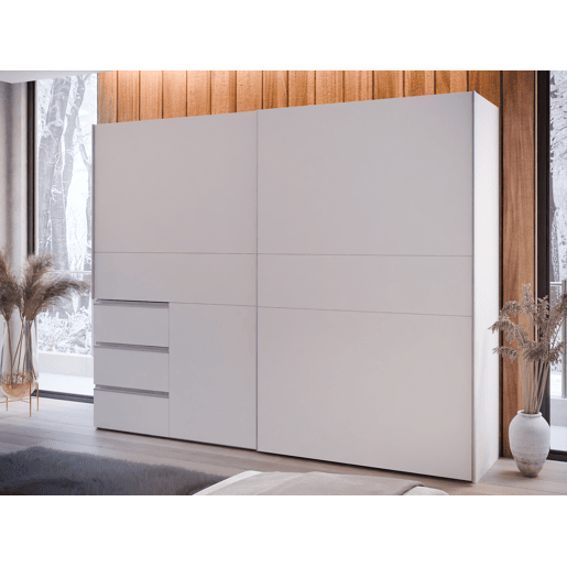 Roupeiro NEVADA PLUS PLUS 249x200,5cm portas de correr e 3 gavetas em branco