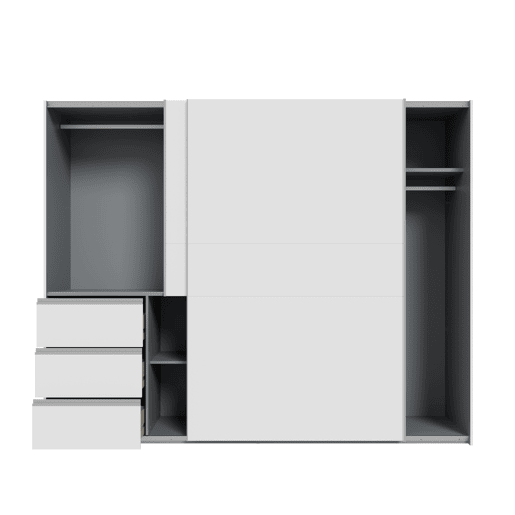 Roupeiro NEVADA PLUS PLUS 249x200,5cm portas de correr e 3 gavetas em branco
