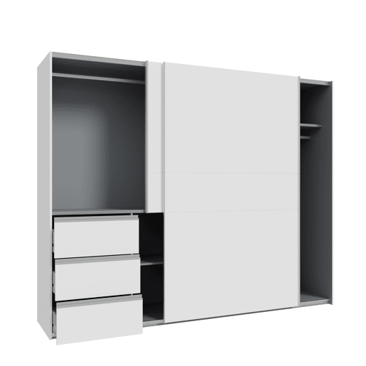 Roupeiro NEVADA PLUS PLUS 249x200,5cm portas de correr e 3 gavetas em branco