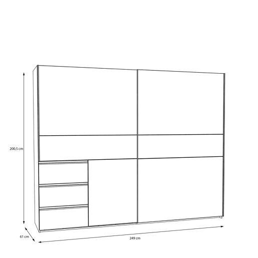 Roupeiro NEVADA PLUS PLUS 249x200,5cm portas de correr e 3 gavetas em branco
