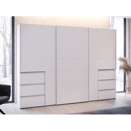 Roupeiro NEVADA PLUS PLUS 269,7x200,5cm portas de correr e 6 gavetas em branco