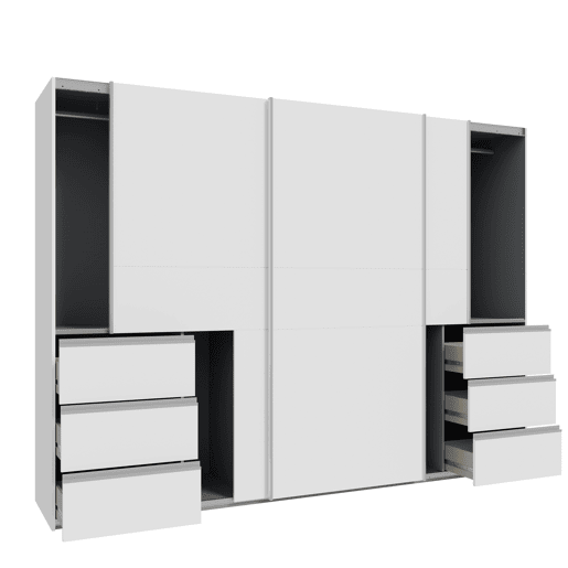 Roupeiro NEVADA PLUS PLUS 269,7x200,5cm portas de correr e 6 gavetas em branco