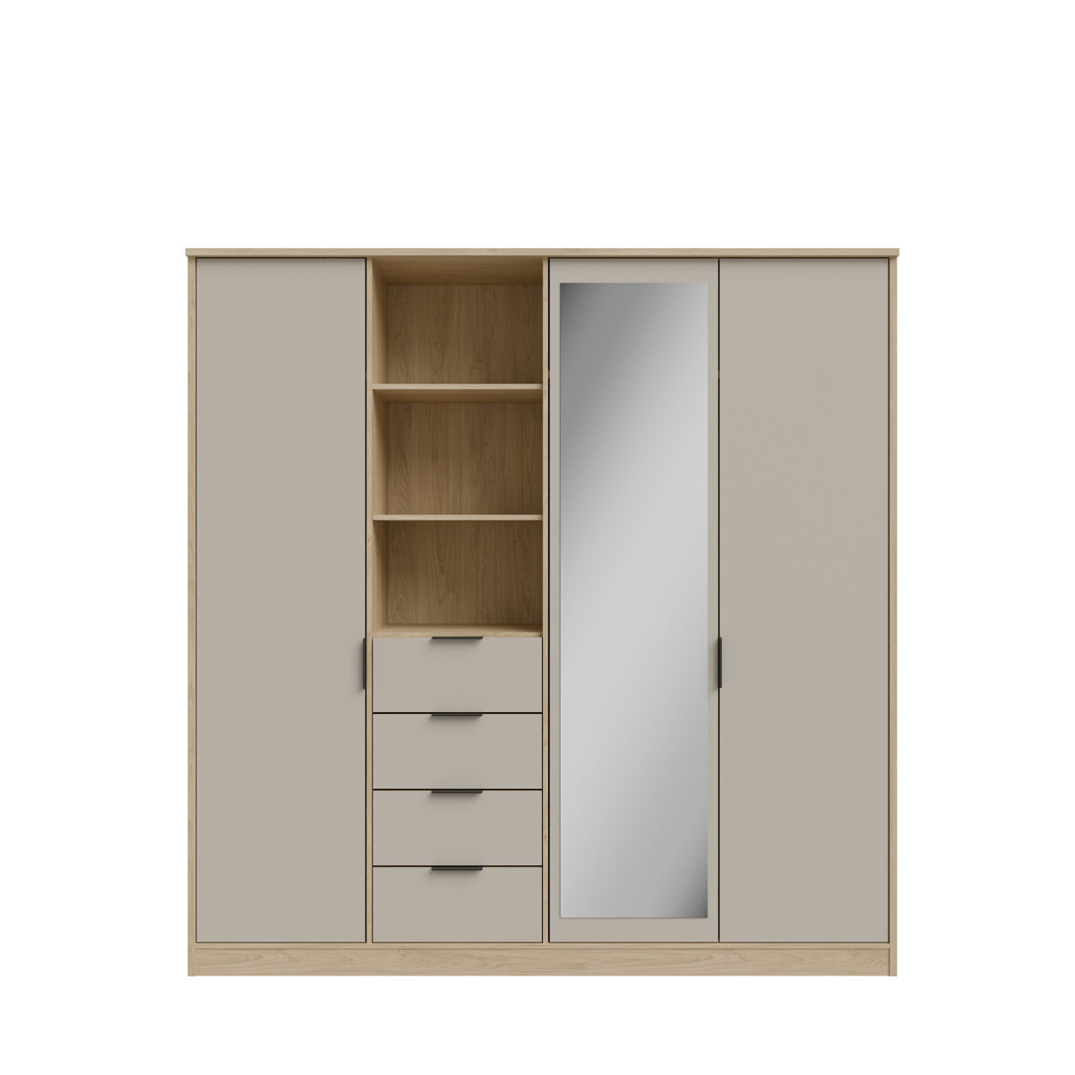 Armario NEVADA PLUS PLUS 207,5x212,7cm puertas batientes, espejo, 4 cajones y estantes