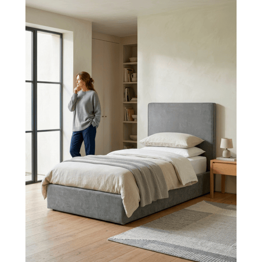 Cama com cabeceira roler LUNEA 95x110x205cm cinza