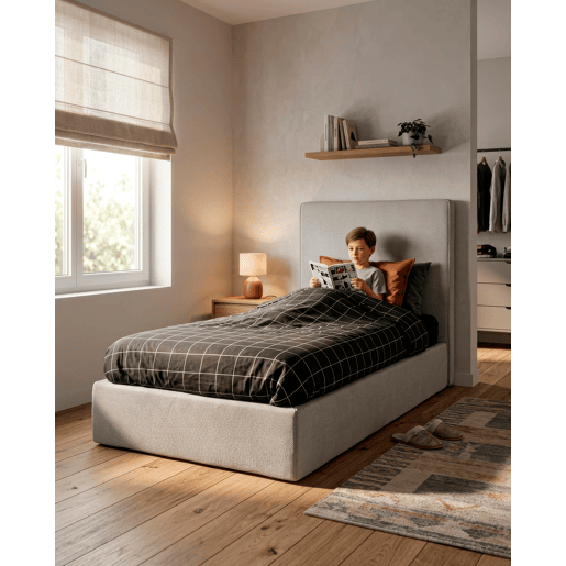 Cama com cabeceira roler LUNEA 95x110x205cm bege