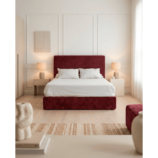 Cama com cabeceira roler CALAMO 145x110x205cm bordeaux