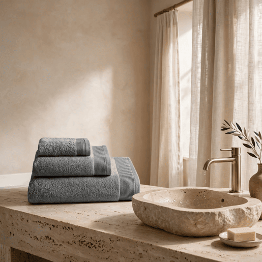Toalha ZAIRA em algodão felpudo americano 50x100cm cinza aço