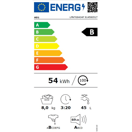 Máquina lavar roupa encastre AEG LFN7G8434F 8kg 1400 RPM