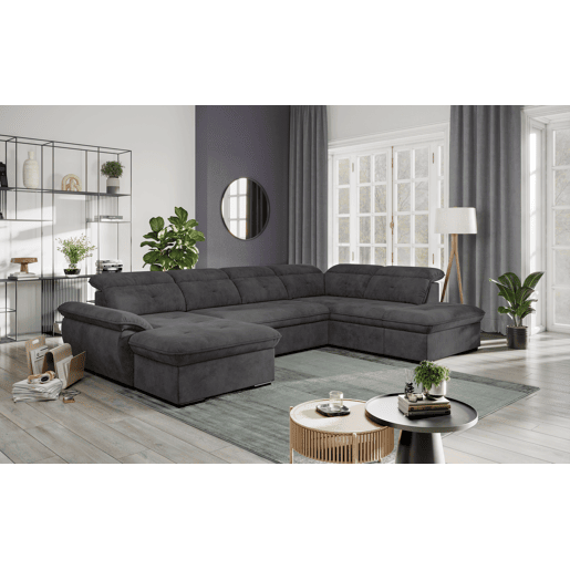 Sofá de canto direito ZOOM com cama XL cor preto