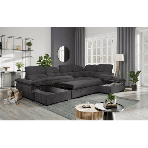 Sofá de canto direito ZOOM com cama XL cor preto