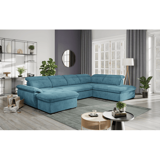 Sofá de canto direito ZOOM com cama XL cor azul