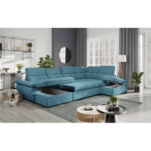 Sofá de canto direito ZOOM com cama XL cor azul