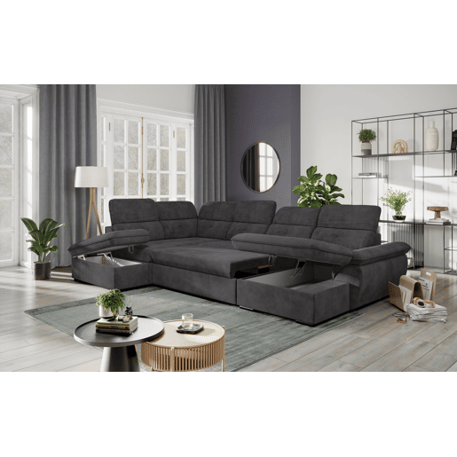 Sofá de canto esquerdo ZOOM com cama XL cor preto
