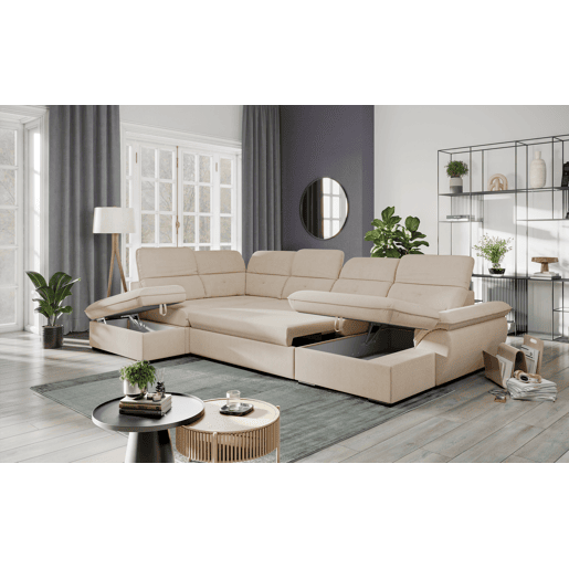 Sofá de canto esquerdo ZOOM com cama XL cor bege