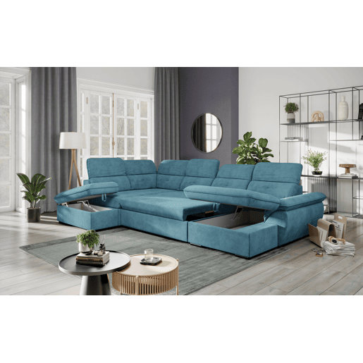Sofá de canto esquerdo ZOOM com cama XL cor azul
