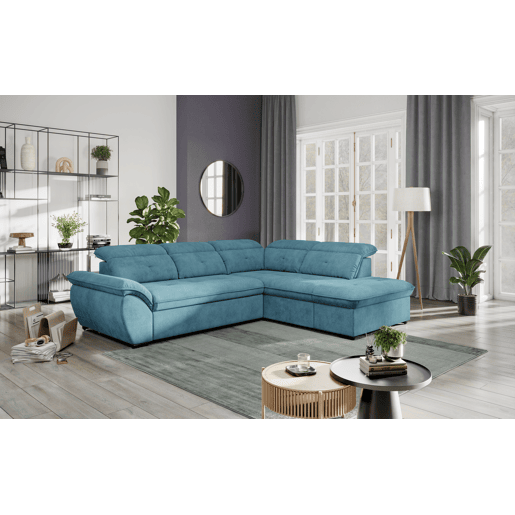 Sofá de canto direito ZOOM com cama L cor azul