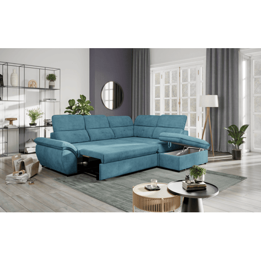 Sofá de canto direito ZOOM com cama L cor azul