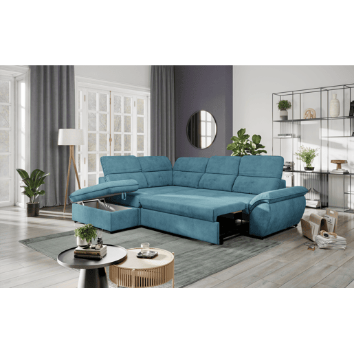 Sofá de canto esquerdo ZOOM com cama L cor azul Sofá de canto esquerdo ZOOM com cama L cor azul