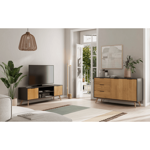 Móvel de TV LAVIS 140cm em carvalho e preto Móvel de TV LAVIS 140cm em carvalho e preto