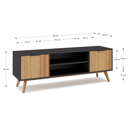Móvel de TV LAVIS 140cm em carvalho e preto Móvel de TV LAVIS 140cm em carvalho e preto