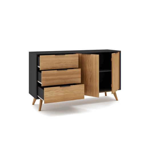 Aparador LAVIS 140cm com 2 portas em carvalho e preto Aparador LAVIS 140cm com 2 portas em carvalho e preto