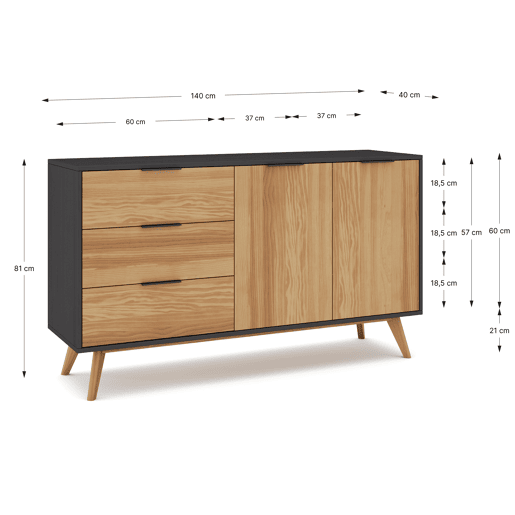 Aparador LAVIS 140cm com 2 portas em carvalho e preto Aparador LAVIS 140cm com 2 portas em carvalho e preto