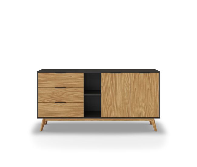 Aparador 165cm 2 puertas y 1 estante roble y negro lavis
