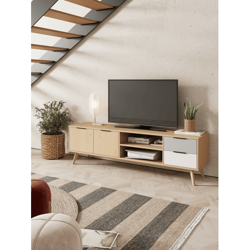 Móvel de TV DUENDA 180cm 2 portas e 2 gavetas carvalho