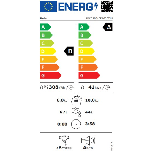 Máquina lavar-secar roupa HAIER HWD100-BP16357U1 106kg 1600rpm