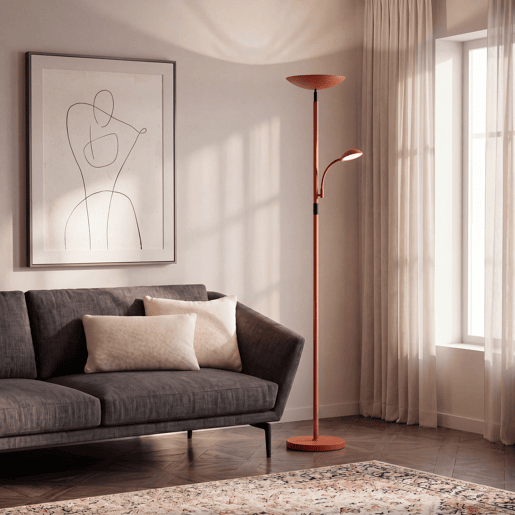 Candeeiro de pé KOS LED 2 luzes 18W + 5W 178x24x25cm terracota