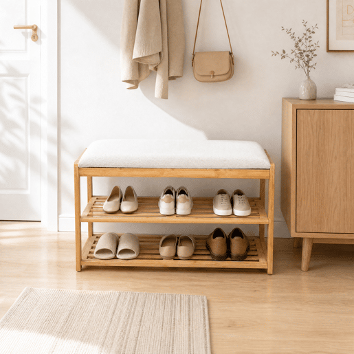 Banco para sapatos ENZO em bambu 45x80x30cm bege Banco para sapatos ENZO em bambu 45x80x30cm bege