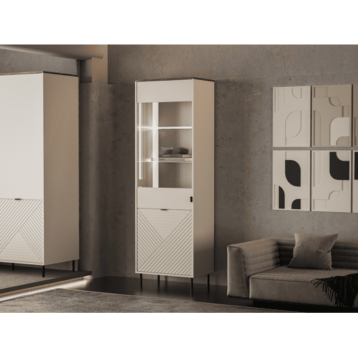 Vitrine MIRAGE com 2 portas e 5 prateleiras caxemira e carvalho Vitrine MIRAGE com 2 portas e 5 prateleiras caxemira e carvalho