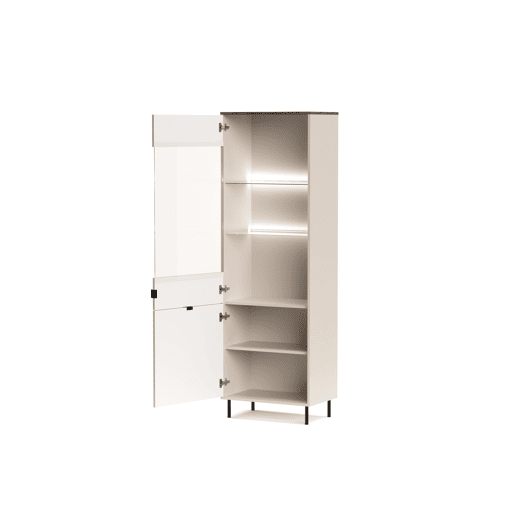 Vitrine MIRAGE com 2 portas e 5 prateleiras caxemira e carvalho Vitrine MIRAGE com 2 portas e 5 prateleiras caxemira e carvalho