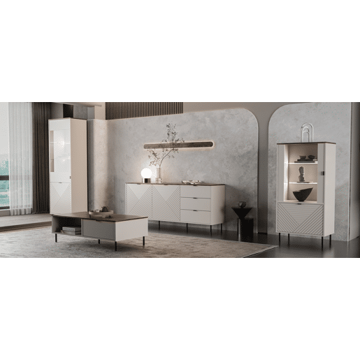 Vitrine MIRAGE com 2 portas e 5 prateleiras caxemira e carvalho Vitrine MIRAGE com 2 portas e 5 prateleiras caxemira e carvalho