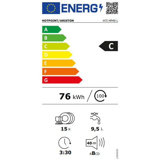 Máquina de lavar loiça encastre HOTPOINT H7I HP40 L 15 conjuntos