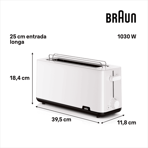 Torradeira BRAUN HT1110WH 1 fenda longa 1030W